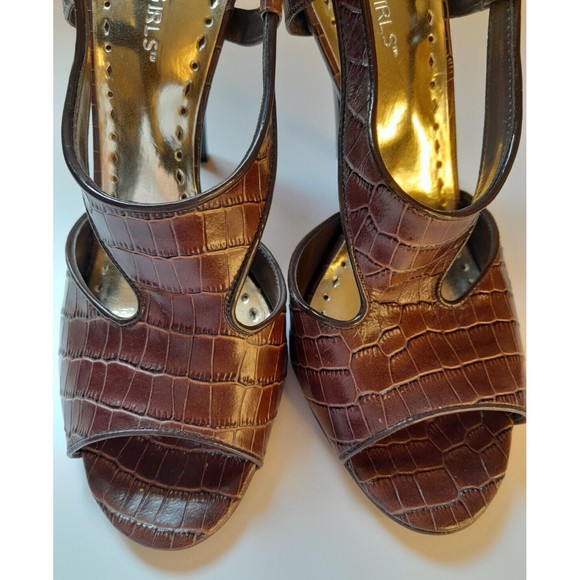 BCBG Girls Size 8.5 Azria Croc-Embossed Brown Leather Slingback Heels - Picture 3 of 13